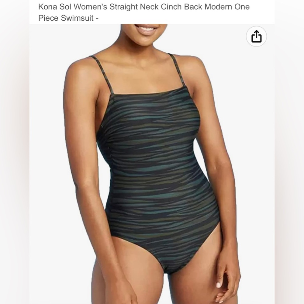 Womens Straight Neck Cinch Back Modern One Piece Zebra Stripe Swimsuit Beachwear